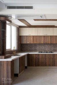 کابینت مدرن روکش چوب دو رنگ عسلی فندقی