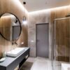 کابینت روشویی راین، کابینت مشکی کنار دوش شیشه‌ای