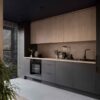 کابینت آشپزخانه رولند، نمای مورب کابینت چوبی و طوسی با فر