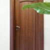 درب اتاق مونترال، نمای روبه‌رو درب قهوه‌ای و گیاه