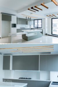 آشپزخانه مدرن با کابینت هایگلاس خاکستری ساده