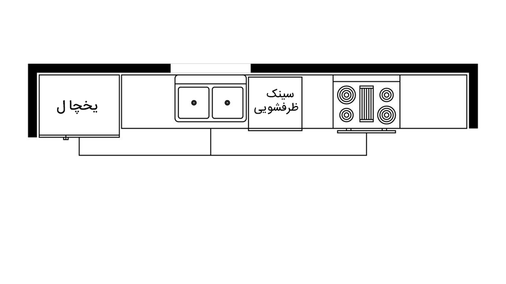 آشپزخانه با یک دیوار